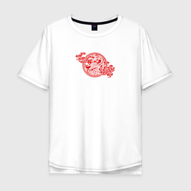 Мужская футболка хлопок Oversize с принтом Дракон в Петрозаводске, 100% хлопок | свободный крой, круглый ворот, “спинка” длиннее передней части | дракон | дракончик | китайский дракон