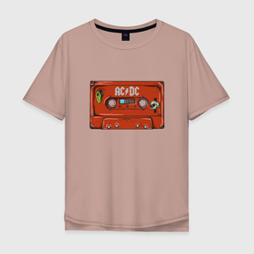 Мужская футболка хлопок Oversize с принтом Кассета AC DC в Новосибирске, 100% хлопок | свободный крой, круглый ворот, “спинка” длиннее передней части | ac dc | hard rock | horror | metal | кассета | рок | хеви метал | череп