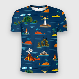 Мужская футболка 3D спортивная с принтом ОСТРОВА в Санкт-Петербурге, 100% полиэстер с улучшенными характеристиками | приталенный силуэт, круглая горловина, широкие плечи, сужается к линии бедра | география | киты | лето | морское | острова | путешествие. отдых | туризм