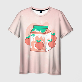 Мужская футболка 3D с принтом Персиковое молоко в коробке в Тюмени, 100% полиэфир | прямой крой, круглый вырез горловины, длина до линии бедер | еда | коробка | молоко | молочко | персик | персиковое молоко