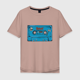 Мужская футболка хлопок Oversize с принтом Кассета Slipknot в Санкт-Петербурге, 100% хлопок | свободный крой, круглый ворот, “спинка” длиннее передней части | nu metal | slipknot | кассета | метал | рок | череп