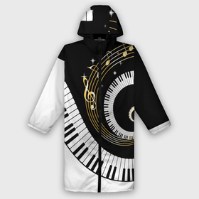 Дождевик унисекс 3D с принтом МУЗЫКАЛЬНЫЙ УЗОР в городе Новоалтайск,  |  | black and white | gold | music | notes | piano | звуки | золото | клавиши | красота | музыка | ноты | рояль | спираль | узор | черно белое