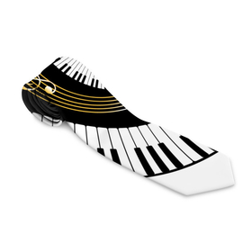 Галстук 3D с принтом МУЗЫКАЛЬНЫЙ УЗОР , 100% полиэстер | Длина 148 см; Плотность 150-180 г/м2 | black and white | gold | music | notes | piano | звуки | золото | клавиши | красота | музыка | ноты | рояль | спираль | узор | черно белое