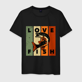 Мужская футболка хлопок с принтом Love fish Люблю рыбу  в Санкт-Петербурге, 100% хлопок | прямой крой, круглый вырез горловины, длина до линии бедер, слегка спущенное плечо. | Тематика изображения на принте: angler | bait | big | fish | fisherman | fishermen | fishing | fishing rod | fly fishing | funny fishing | outdoors | trout | для рыбака | отдых | природа | рыба | рыбак | рыбаку | рыбалка | северная щука | туризм | туристиче
