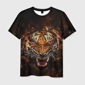 Мужская футболка 3D с принтом ЯРОСТЬ ТИГРА , 100% полиэфир | прямой крой, круглый вырез горловины, длина до линии бедер | animal | beast | cat | hunter | tiger | агрессия | брутальность | животные | звери | клыки | кошки | охотник | пасть | природа | рев | тигр | хищник | царь