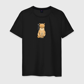 Мужская футболка хлопок с принтом Serenity Cat , 100% хлопок | прямой крой, круглый вырез горловины, длина до линии бедер, слегка спущенное плечо. | животное | звери | иероглифы | кот | кошка | надпись на японском | питомец | спокойствие