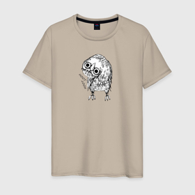 Мужская футболка хлопок с принтом Сова в Курске, 100% хлопок | прямой крой, круглый вырез горловины, длина до линии бедер, слегка спущенное плечо. | пернатый | перья | птица | птичка | сова | сон