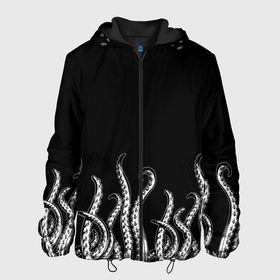Мужская куртка 3D с принтом Octopus Щупальца в Тюмени, ткань верха — 100% полиэстер, подклад — флис | прямой крой, подол и капюшон оформлены резинкой с фиксаторами, два кармана без застежек по бокам, один большой потайной карман на груди. Карман на груди застегивается на липучку | animal | beast | kraken | ocean | octopus | sea | ship | water | вода | животные | звери | корабль | кракен | море | океан | осьминог | рыбы | чб | щупальца