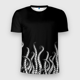 Мужская футболка 3D Slim с принтом Octopus Щупальца в Екатеринбурге, 100% полиэстер с улучшенными характеристиками | приталенный силуэт, круглая горловина, широкие плечи, сужается к линии бедра | animal | beast | kraken | ocean | octopus | sea | ship | water | вода | животные | звери | корабль | кракен | море | океан | осьминог | рыбы | чб | щупальца