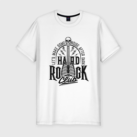 Мужская футболка хлопок Slim с принтом HARD ROCK в Санкт-Петербурге, 92% хлопок, 8% лайкра | приталенный силуэт, круглый вырез ворота, длина до линии бедра, короткий рукав | Тематика изображения на принте: hard | heavy | metal | music | rock | гитара | музыка | рок | тяжелый