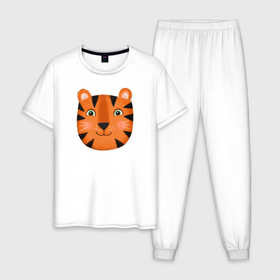 Мужская пижама хлопок с принтом Тигр , 100% хлопок | брюки и футболка прямого кроя, без карманов, на брюках мягкая резинка на поясе и по низу штанин
 | большой | весёлый | дикий | добрый | зверь | классный | кот | котик | крутой | лучший | модный | мягкий | новый | подарок | полосатый | принт | рыжий | символ | тигр | тигрёнок | усатый