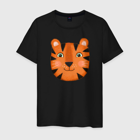 Мужская футболка хлопок с принтом Тигр в Екатеринбурге, 100% хлопок | прямой крой, круглый вырез горловины, длина до линии бедер, слегка спущенное плечо. | большой | весёлый | дикий | добрый | зверь | классный | кот | котик | крутой | лучший | модный | мягкий | новый | подарок | полосатый | принт | рыжий | символ | тигр | тигрёнок | усатый