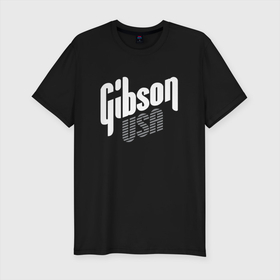 Мужская футболка хлопок Slim с принтом GIBSON USA в Белгороде, 92% хлопок, 8% лайкра | приталенный силуэт, круглый вырез ворота, длина до линии бедра, короткий рукав | Тематика изображения на принте: gibson | guitar | rock | usa | гибсон | гитара | рок