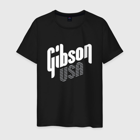 Мужская футболка хлопок с принтом GIBSON USA в Новосибирске, 100% хлопок | прямой крой, круглый вырез горловины, длина до линии бедер, слегка спущенное плечо. | gibson | guitar | rock | usa | гибсон | гитара | рок