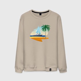 Мужской свитшот хлопок с принтом Корабль и пальма , 100% хлопок |  | palm | sailboat | кораблик | корабль | лодка | пальма | парус | парусная лодка
