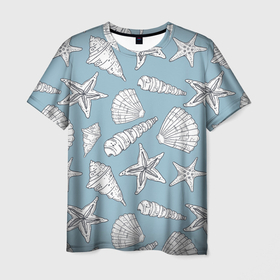 Мужская футболка 3D с принтом Морские обитатели в Петрозаводске, 100% полиэфир | прямой крой, круглый вырез горловины, длина до линии бедер | summer | арт | графика | лето | морская звезда | ракушки