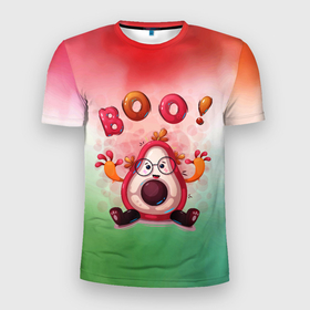 Мужская футболка 3D спортивная с принтом Booo в Тюмени, 100% полиэстер с улучшенными характеристиками | приталенный силуэт, круглая горловина, широкие плечи, сужается к линии бедра | авокадо | арт | графика | мультяшка | фрукты