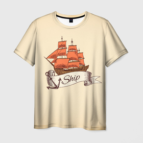 Мужская футболка 3D с принтом Корабль Ship в Тюмени, 100% полиэфир | прямой крой, круглый вырез горловины, длина до линии бедер | Тематика изображения на принте: ship | ships | whale | кит | киты | корабли | кораблики | море | морские | морское | якорь