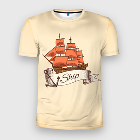 Мужская футболка 3D Slim с принтом Корабль Ship в Санкт-Петербурге, 100% полиэстер с улучшенными характеристиками | приталенный силуэт, круглая горловина, широкие плечи, сужается к линии бедра | Тематика изображения на принте: ship | ships | whale | кит | киты | корабли | кораблики | море | морские | морское | якорь