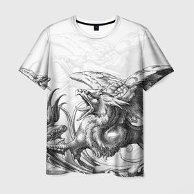 Мужская футболка 3D с принтом Грифон , 100% полиэфир | прямой крой, круглый вырез горловины, длина до линии бедер | monster | грифон | древний | животные | зверь | крылья | мифическое существо | монстр | птица | хищник
