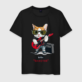 Мужская футболка хлопок с принтом КРУТОЙ КОТ ГИТАРИСТ в Екатеринбурге, 100% хлопок | прямой крой, круглый вырез горловины, длина до линии бедер, слегка спущенное плечо. | and | cat | cats | cute | funny | guitar | heavy | kitten | kitty | meow | metal | music | n | pet | playing | rock | roll | star | гитара | гитарист | кот | котик | коты | кошка | кошки | крутой | музыка | рок
