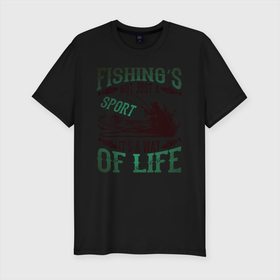 Мужская футболка хлопок Slim с принтом Рыбалка моя жизнь в Тюмени, 92% хлопок, 8% лайкра | приталенный силуэт, круглый вырез ворота, длина до линии бедра, короткий рукав | fish on | fishman | лодка | рыбалка