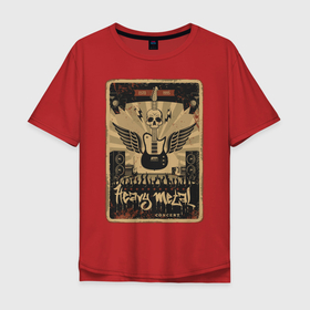 Мужская футболка хлопок Oversize с принтом Rock festival - Heavy metal_01 в Белгороде, 100% хлопок | свободный крой, круглый ворот, “спинка” длиннее передней части | guitar | heavy metal | rock | rockroll | skull | гитара | рок | череп | черепа
