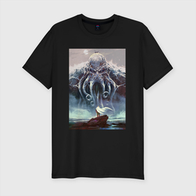 Мужская футболка хлопок Slim с принтом Cthulhu , 92% хлопок, 8% лайкра | приталенный силуэт, круглый вырез ворота, длина до линии бедра, короткий рукав | cthulhu | викинги | гиганты | ктулху | мифология | морские чудовища | скандинавия | скандинавская