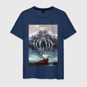 Мужская футболка хлопок с принтом Cthulhu , 100% хлопок | прямой крой, круглый вырез горловины, длина до линии бедер, слегка спущенное плечо. | cthulhu | викинги | гиганты | ктулху | мифология | морские чудовища | скандинавия | скандинавская
