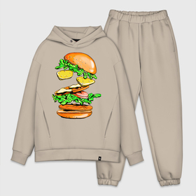 Мужской костюм хлопок OVERSIZE с принтом King Burger ,  |  | Тематика изображения на принте: burger | burger king | king | бургер | гамбургер