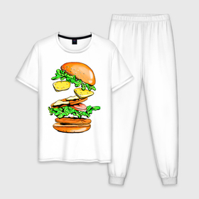 Мужская пижама хлопок с принтом King Burger , 100% хлопок | брюки и футболка прямого кроя, без карманов, на брюках мягкая резинка на поясе и по низу штанин
 | burger | burger king | king | бургер | гамбургер