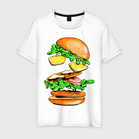 Мужская футболка хлопок с принтом King Burger в Санкт-Петербурге, 100% хлопок | прямой крой, круглый вырез горловины, длина до линии бедер, слегка спущенное плечо. | Тематика изображения на принте: burger | burger king | king | бургер | гамбургер