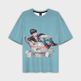 Мужская футболка oversize 3D с принтом Suga in cup в Курске,  |  | Тематика изображения на принте: bts | pop | битиэс | бтс | ви | джей хоуп | джонгук | корейцы | музыка | поп | попса | рм | чимин | чин сюги