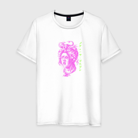 Мужская футболка хлопок с принтом Медуза Горгона , 100% хлопок | прямой крой, круглый вырез горловины, длина до линии бедер, слегка спущенное плечо. | Тематика изображения на принте: бог | девушка | женщина | змея | иероглифы | медуза горгона | мифическое существо | монстр | надпись на японском