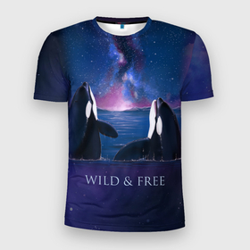 Мужская футболка 3D Slim с принтом косатка в Екатеринбурге, 100% полиэстер с улучшенными характеристиками | приталенный силуэт, круглая горловина, широкие плечи, сужается к линии бедра | ocean | orca | sea | sea animal | дельфин | касатка | кит | море | океан | рисунок кита