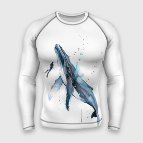 Мужской рашгард 3D с принтом кит в Кировске,  |  | ocean | sea | sea animal | whale | акварель | кит | море | океан | рисунок кита