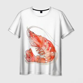 Мужская футболка 3D с принтом креветка в Новосибирске, 100% полиэфир | прямой крой, круглый вырез горловины, длина до линии бедер | Тематика изображения на принте: ocean | sea | sea animal | креветка | лобстер | море | океан | рак