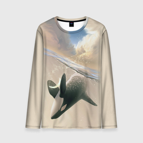 Мужской лонгслив 3D с принтом косатка в Тюмени, 100% полиэстер | длинные рукава, круглый вырез горловины, полуприлегающий силуэт | ocean | orca | sea | sea animal | whale | дельфин | касатка | кит | море | океан | рисунок кита