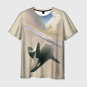 Мужская футболка 3D с принтом косатка , 100% полиэфир | прямой крой, круглый вырез горловины, длина до линии бедер | ocean | orca | sea | sea animal | whale | дельфин | касатка | кит | море | океан | рисунок кита