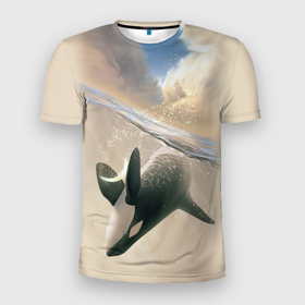 Мужская футболка 3D Slim с принтом косатка в Кировске, 100% полиэстер с улучшенными характеристиками | приталенный силуэт, круглая горловина, широкие плечи, сужается к линии бедра | Тематика изображения на принте: ocean | orca | sea | sea animal | whale | дельфин | касатка | кит | море | океан | рисунок кита