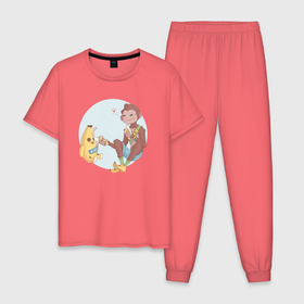 Мужская пижама хлопок с принтом Манки и Банан , 100% хлопок | брюки и футболка прямого кроя, без карманов, на брюках мягкая резинка на поясе и по низу штанин
 | fortnite | games | pubg | королевская битва | фортнайт