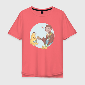 Мужская футболка хлопок Oversize с принтом Манки и Банан в Тюмени, 100% хлопок | свободный крой, круглый ворот, “спинка” длиннее передней части | Тематика изображения на принте: fortnite | games | pubg | королевская битва | фортнайт