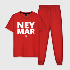 Мужская пижама хлопок с принтом Neymar Jr white logo в Петрозаводске, 100% хлопок | брюки и футболка прямого кроя, без карманов, на брюках мягкая резинка на поясе и по низу штанин
 | brazil | champions | fifa | junior | neymar | neymar jr | paris saint germain | psg | uefa | бразилия | джуниор | младший | наймар | неймар | пари сен жермен | петух | псж | сборная бразилии | уефа | фифа | футбик | футбол 