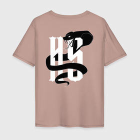 Мужская футболка хлопок Oversize с принтом Heart of stone в Тюмени, 100% хлопок | свободный крой, круглый ворот, “спинка” длиннее передней части | hs | авторское | змеюка | змея | каменное сердзе | кобра | сердце | яд