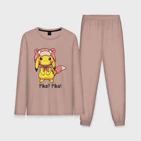 Мужская пижама с лонгсливом хлопок с принтом Пикачу Pika Pika ,  |  | anime | picachu | pikachu | аниме | милый | пика | пикачу | покебол | покемон