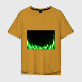 Мужская футболка хлопок Oversize с принтом Зеленый огонь в Белгороде, 100% хлопок | свободный крой, круглый ворот, “спинка” длиннее передней части | 3d | 3д | sport | абстракция | линии | паттерн | соты | спортивный стиль | текстуры