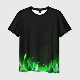 Мужская футболка 3D с принтом Зеленый огонь в Новосибирске, 100% полиэфир | прямой крой, круглый вырез горловины, длина до линии бедер | 3d | 3д | sport | абстракция | линии | паттерн | соты | спортивный стиль | текстуры