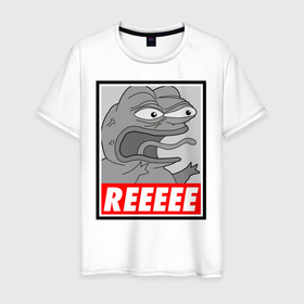 Мужская футболка хлопок с принтом Pepe trigger в Екатеринбурге, 100% хлопок | прямой крой, круглый вырез горловины, длина до линии бедер, слегка спущенное плечо. | kekw | mem | pepe | smile | smiles | twitch | мемы | пепе | рофлан | смайл | смайлы | твитч