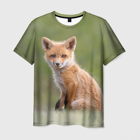 Мужская футболка 3D с принтом Лисенок в Тюмени, 100% полиэфир | прямой крой, круглый вырез горловины, длина до линии бедер | fox | foxy | животное | звери | лиса | лисенок | лисичка | милая | рыжая | фокс