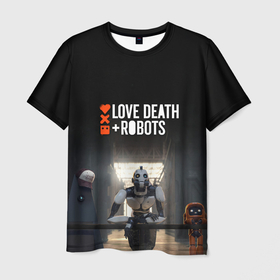Мужская футболка 3D с принтом Love, Death and Robots в Санкт-Петербурге, 100% полиэфир | прямой крой, круглый вырез горловины, длина до линии бедер | cartoon | death | fantasy | heavy | horror | metal | miller | netflix | robots | tim | witness | любовь | миллер | мультфильм | робот | роботы | тим | ужасы | фэнтези